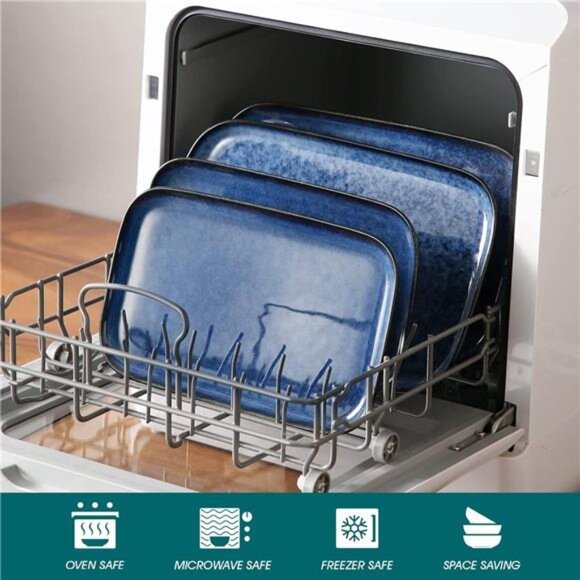 set of 3 blue rectangular serving platters trays kitchen dining party appetizer - Picture 4 of 7